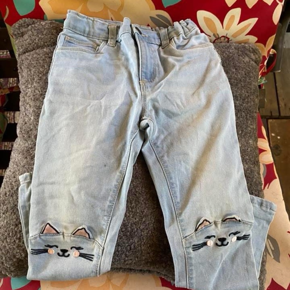 Okie Dokie Light Blue Kids Jeans with Cat Design